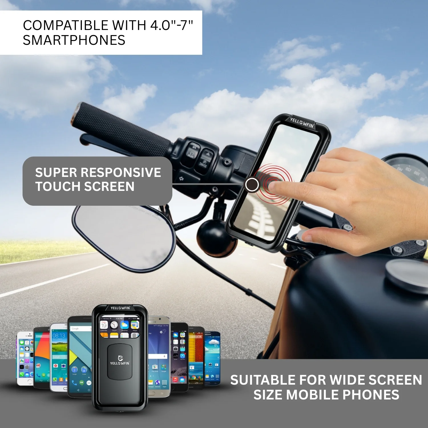 Yellowfin Fully Waterproof Handlebar Mobile Phone Holder without Charger - M18L-B1 Handlebar - Image 6