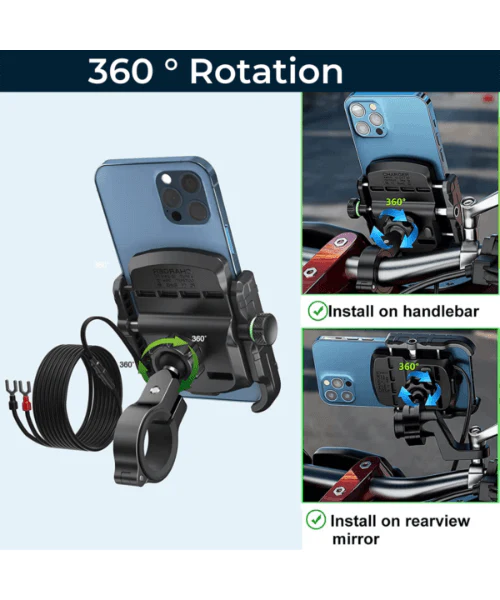 Yellowfin Jaw Grip Bike Mobile Phone Holder with Fast USB QC 3.0 Charger & SAE Pin - M8C Black - Image 2
