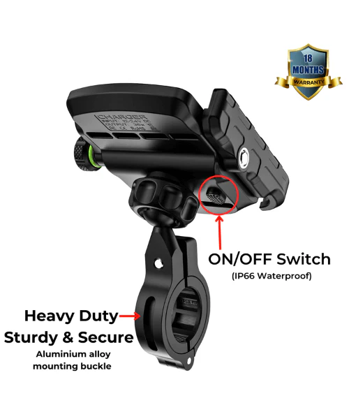 Yellowfin Jaw Grip Bike Mobile Phone Holder with Fast USB QC 3.0 Charger & SAE Pin - M8C Black - Image 6