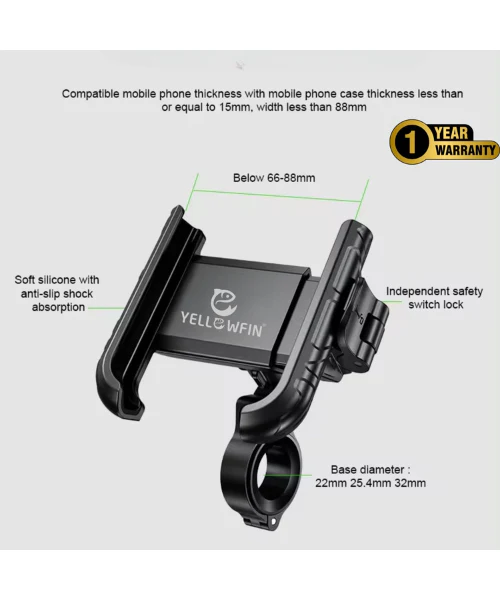Yellowfin Quick Release Jaw Grip Mobile Phone Mount Holder with 360¬? Rotation for Handlebar - BKW-1 - Image 2