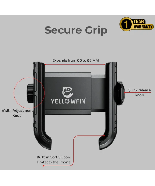 Yellowfin Quick Release Jaw Grip Mobile Phone Mount Holder with 360¬? Rotation for Motorcycle - BKW-2 - Image 3