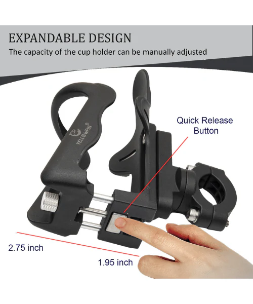 Yellowfin Water Bottle Holder for Bike with Handlebar Bracket & Rear View Mirror Mount - Bottle Holder HB - Image 4