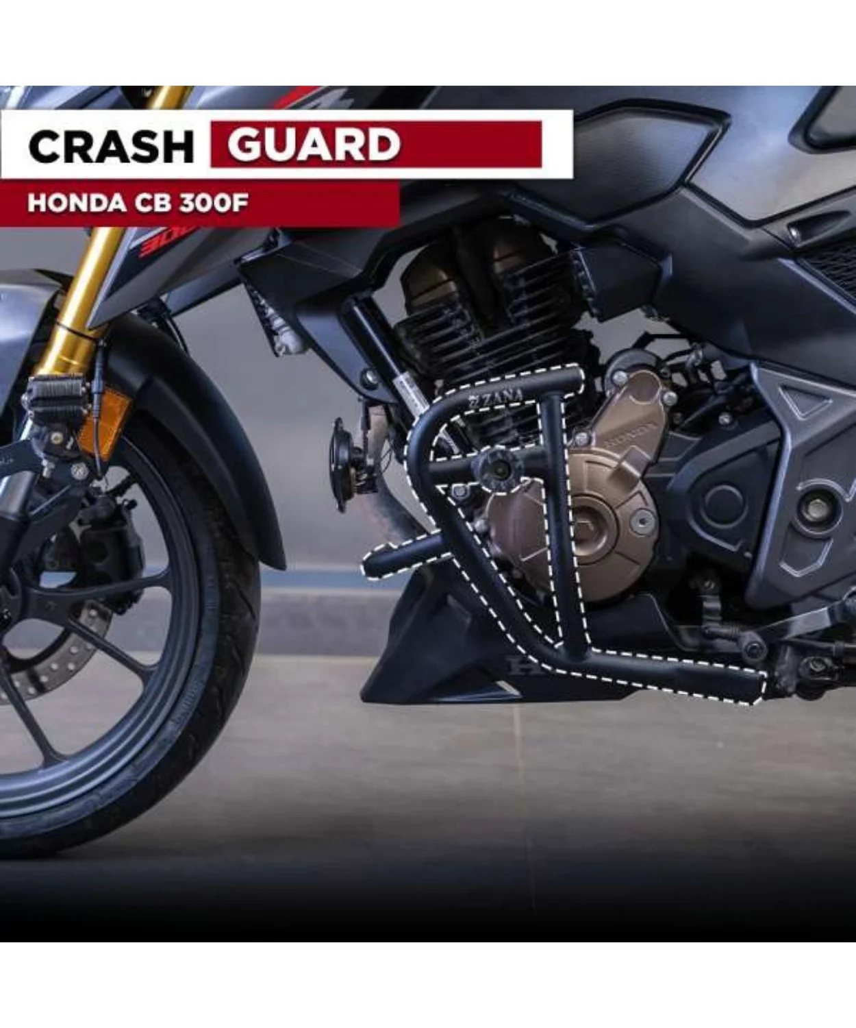 Zana Crash Guard with Slider Texture Matt Black Honda CB300F - ZI-8273 - Image 2