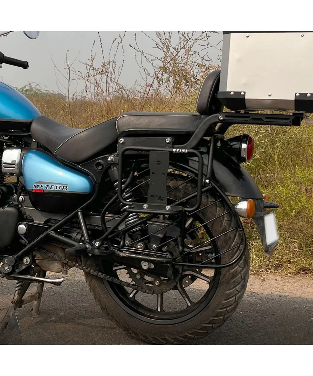 Zana Saddle Stay Mild Steel with Exhaust Shield and Jerry Can Mount Texture Matt Black for Meteor 350 - ZI-8397 - Image 6