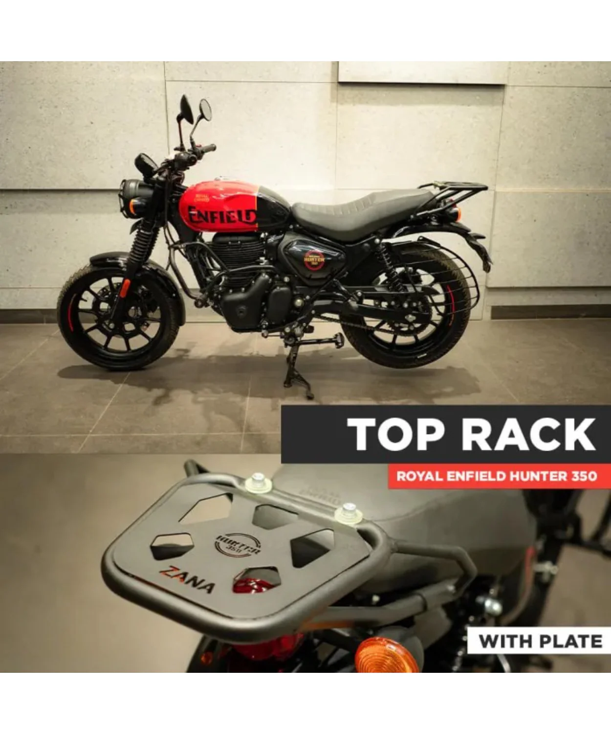 Zana Top Rack With Plate W-1 MS Compatible With Pillion Backrest for Royal Enfield Hunter 350 - ZI-8268